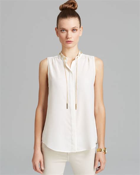 michael kors blouse with gold chain|Michael Kors sleeveless blouses.